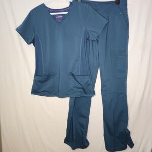 Healing Hands Purple Label Yoga Teal Scrub Top And Pants Size M And MT